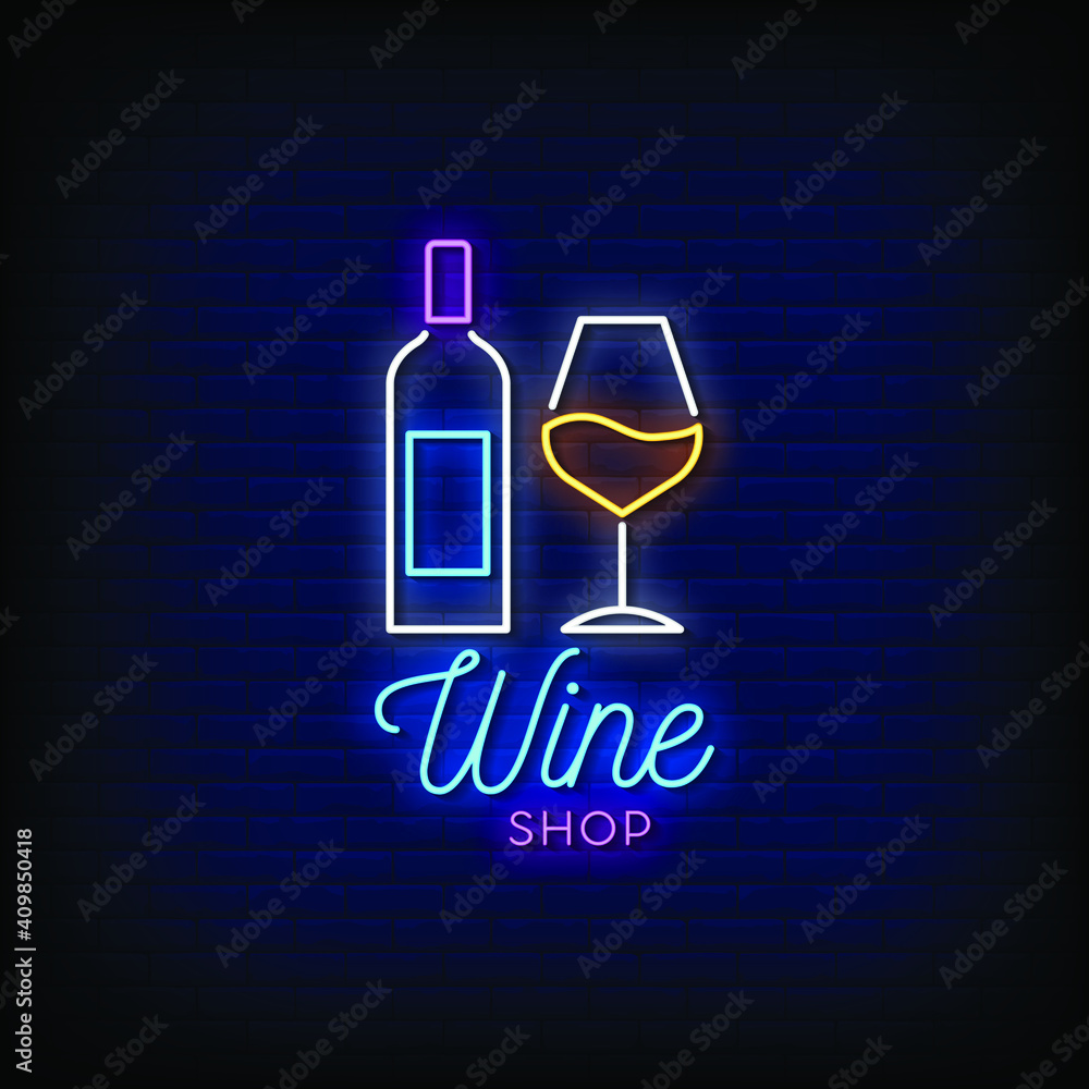 Wine Shop Logo Neon Signs Style Text Vector Wine Shop Logo Neon Signs Style Text Vector