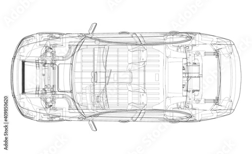 Electric Car With Chassis. Vector rendering of 3d
