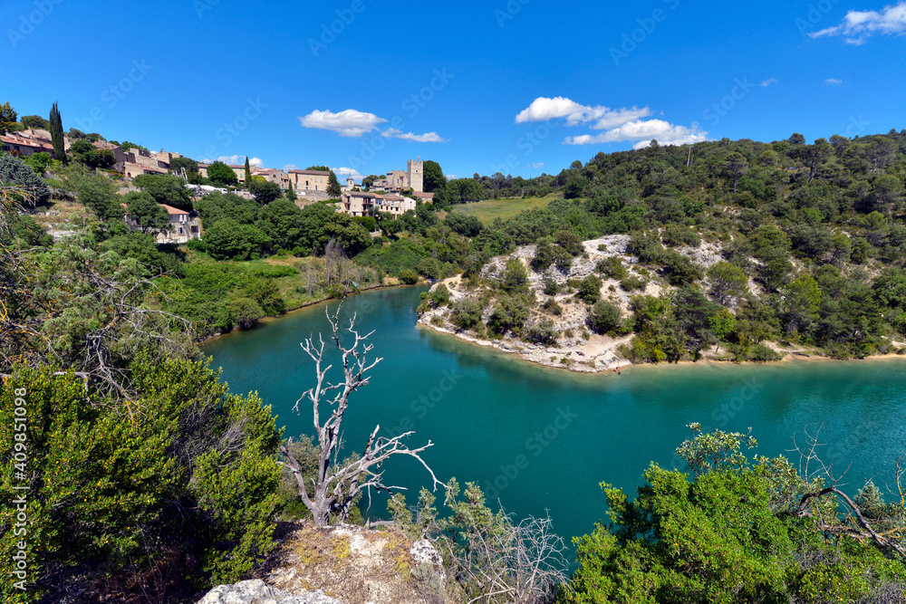 	Verdon river and village of Esparron-de-Verdon, a commune in the Alpes-de-Haute-Provence department in southeastern France. 