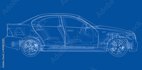 Electric Car With Chassis. Vector rendering of 3d