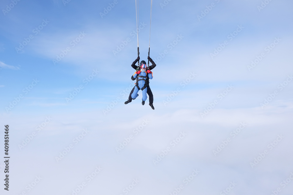 Skydiving. Tandem jump. Active adventure.