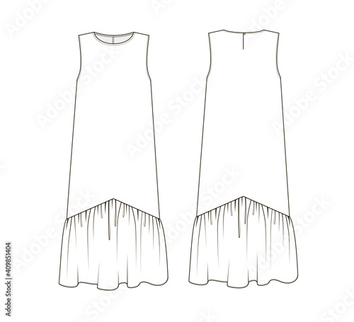 Fashion technical drawing of summer casual sleeveless dress