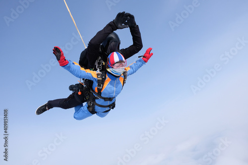 Skydiving. Tandem jump. Active adventure.