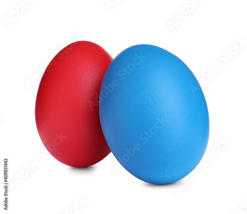 Colorful eggs on white background. Happy Easter