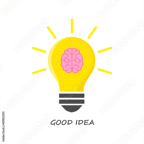 Light bulb idea with brain vector illustration.
