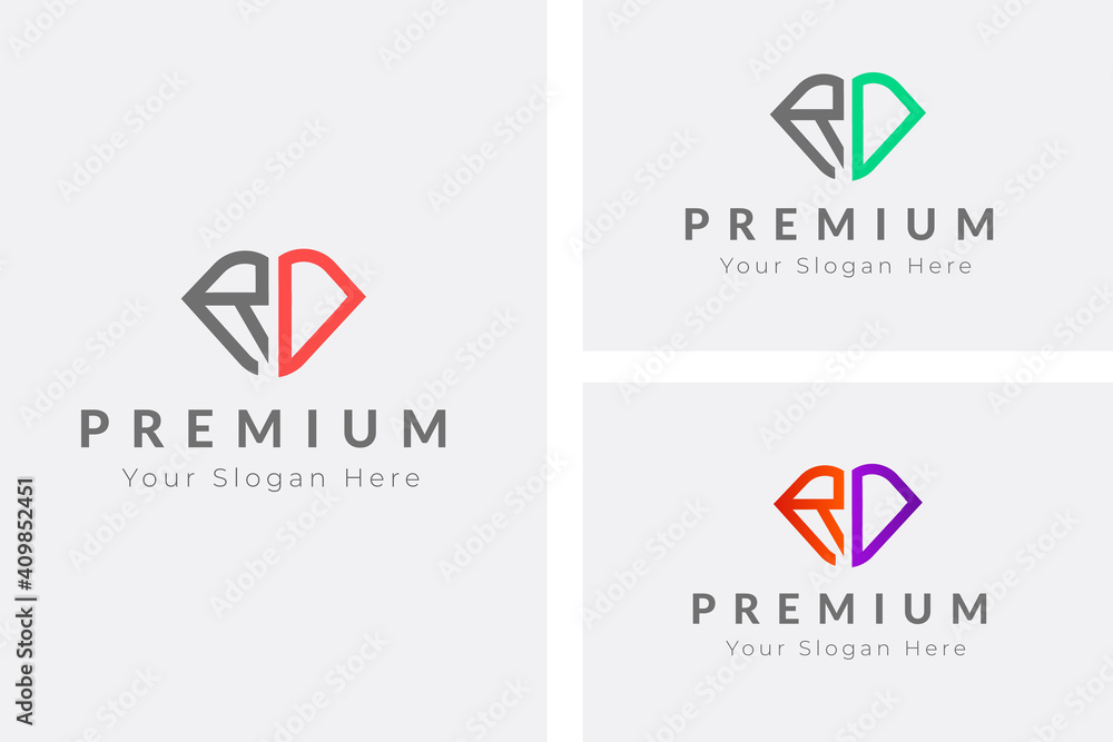 Initial latter RD monogram logo design template. RD logo with triangle shape and circle rounded design template Initial latter RD monogram logo design template. RD logo with triangle shape and circle rounded design template