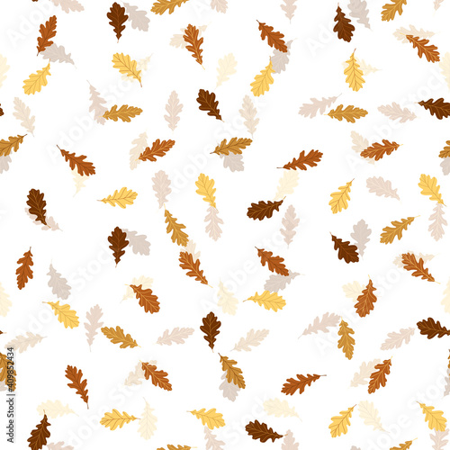 Floral seamless pattern with colorful exotic leaves on white background. Tropic brown oak branches. Fashion vector stock illustration for wallpaper  posters  card  fabric  textile