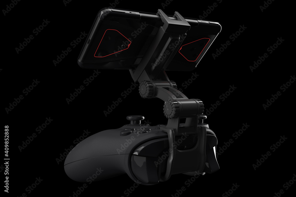 Realistic joystick for playing games on a mobile phone isolated on black