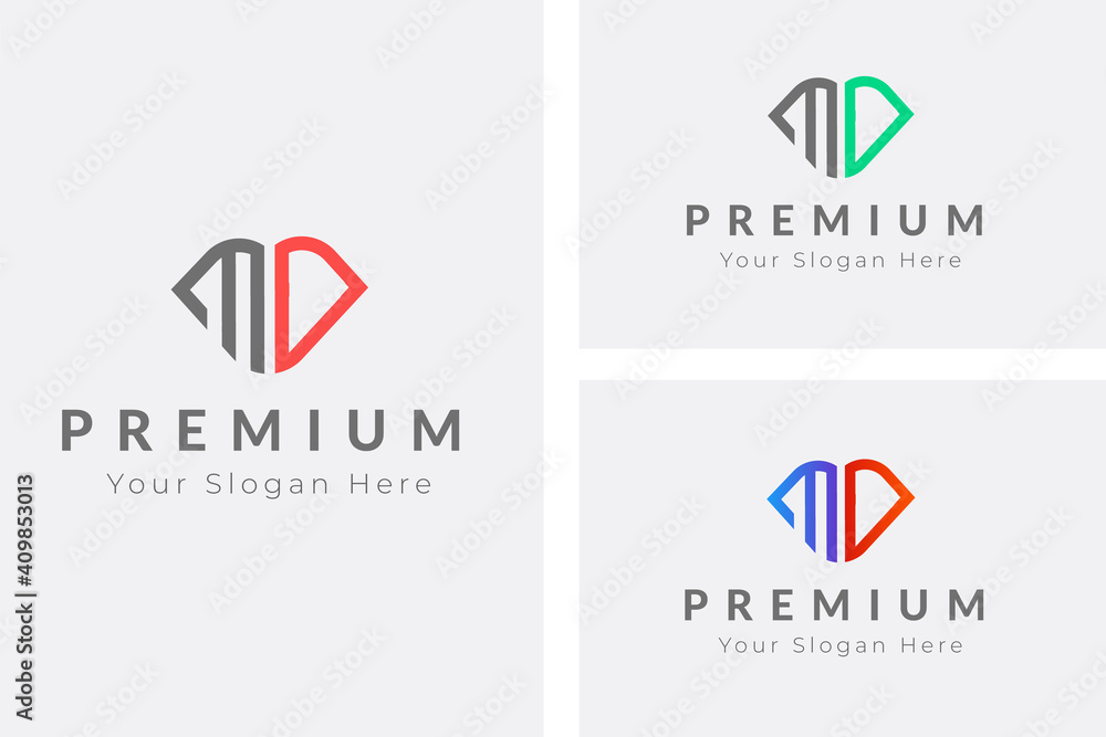Initial latter MD monogram logo design template. Black and White Letter ...