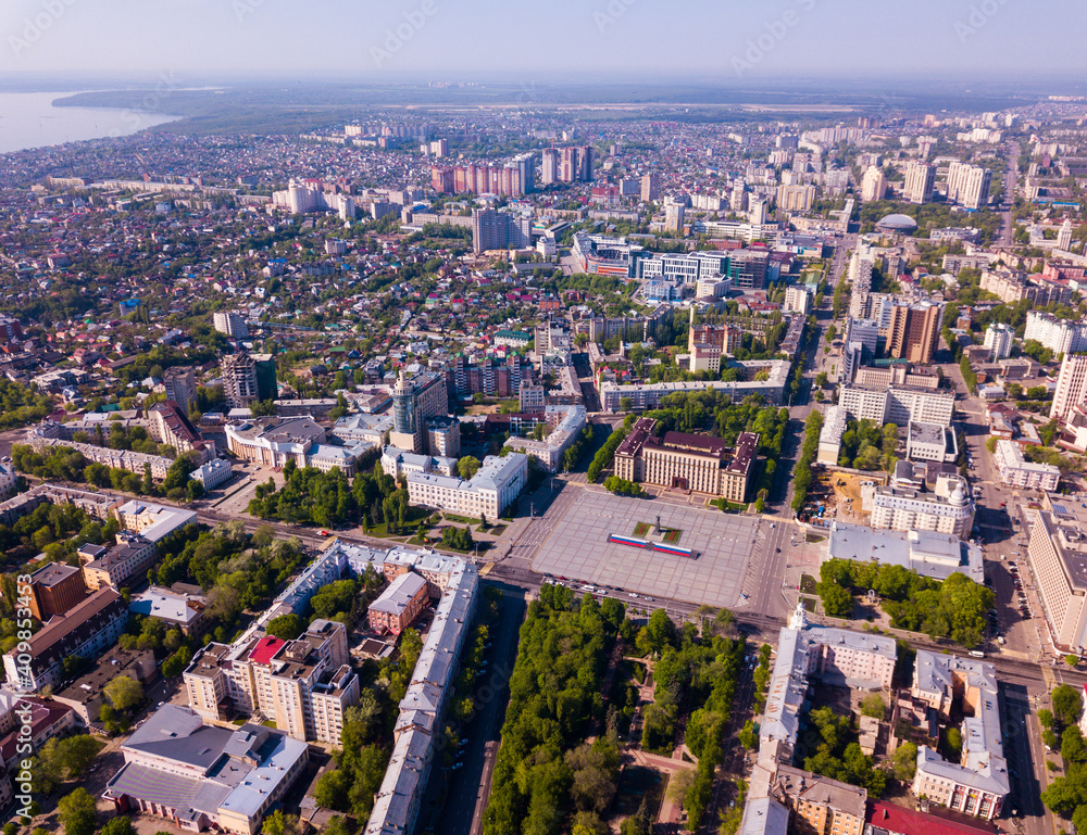 Naklejka premium Aerial view of Russian city Voronezh - administrative center and Lenin square