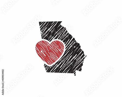 Hand Drawing Georgia Map And Heart Logo Vector 001