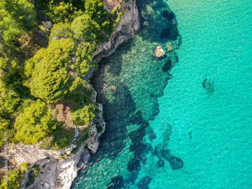 Fototapeta Naklejka Na Ścianę i Meble -  Aerial drone view over Chrisi Milia beach and the rocky surrounded area in Alonnisos island, Sporades, Greece