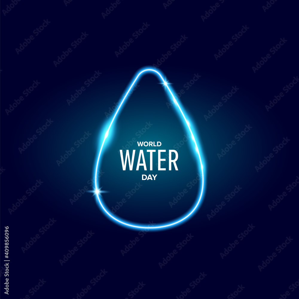 World water day neon style banner design template. 22 march International water day neon concept horizontal vector illustration with text and water on blue water background. World water day neon style banner design template. 22 march International water day neon concept horizontal vector illustration with text and water on blue water background.