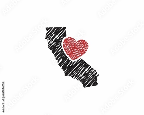 Hand Drawing California Map And Heart Logo Vector 001