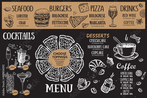 Brochure Restaurant , menu, template design. Food flyer. Hand-drawn style.	
