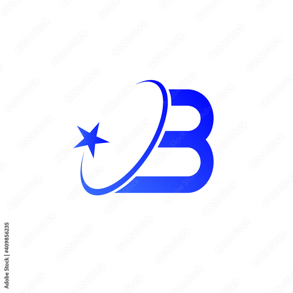 letter B. logo vector and star in blue on white background letter B. logo vector and star in blue on white background