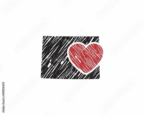 Hand Drawing Colorado Map And Heart Logo Vector 001