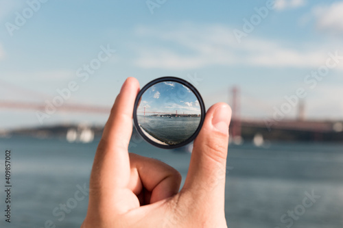 Bridge seen through lens optics