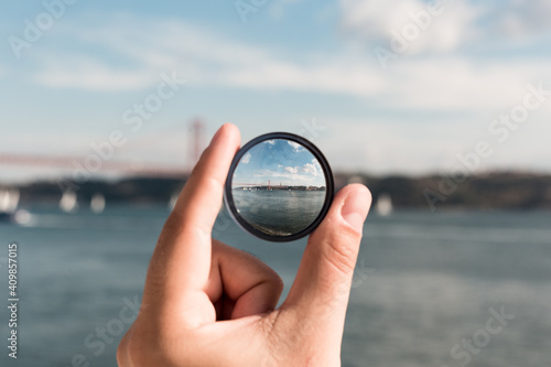 Bridge seen through lens optics