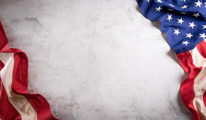 Happy presidents day concept with flag of the United States on old stone background.
