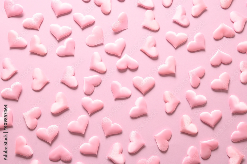 Valentine's day monochrome pattern of pink romantic hearts as background.