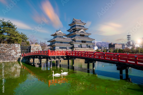 Canvas Print Matsumoto Castle with it’s reflection in Matsumoto, Nagano Prefecture, Japan