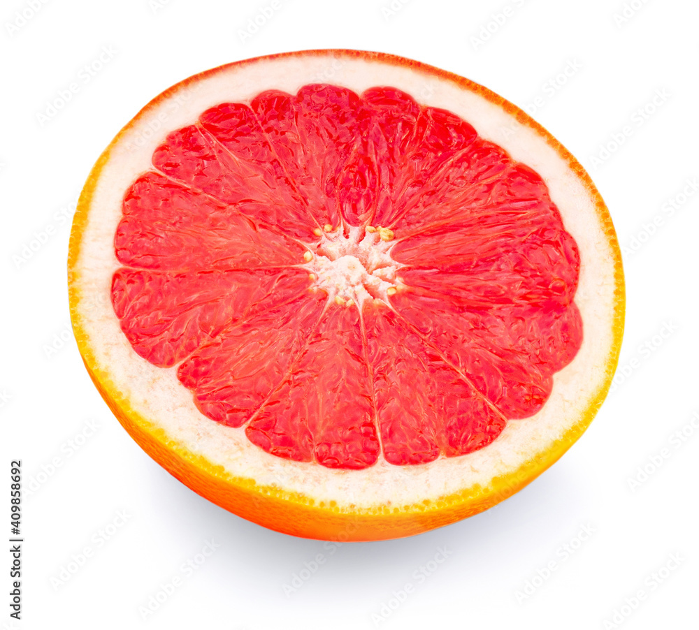 Grapefruit half isolated on white background. Ripe pink grapefruit citrus fruit Grapefruit half isolated on white background. Ripe pink grapefruit citrus fruit