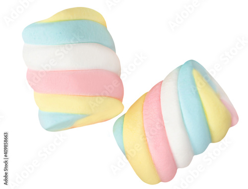 Photos Fluffy Colorful marshmallows candy isolated on white background