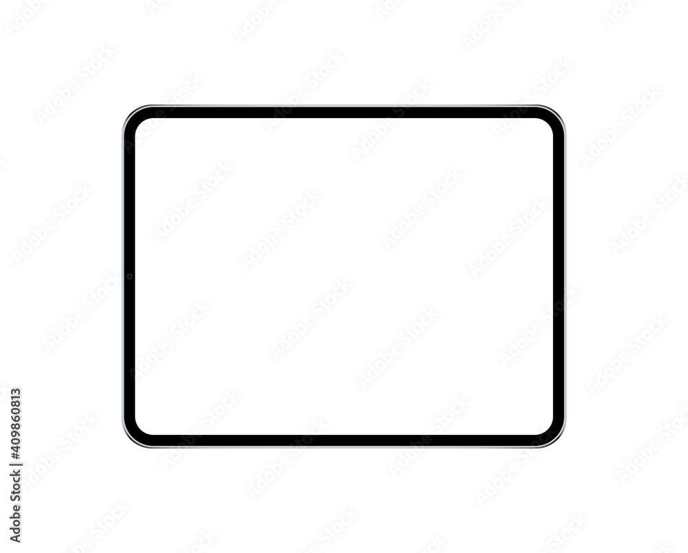 Realistic horizontal black - gray tablet computer mock up isolated on white background - front view. Tablet with blank touch screen. Flat style. Vector illustration. Eps10 Realistic horizontal black - gray tablet computer mock up isolated on white background - front view. Tablet with blank touch screen. Flat style. Vector illustration. Eps10