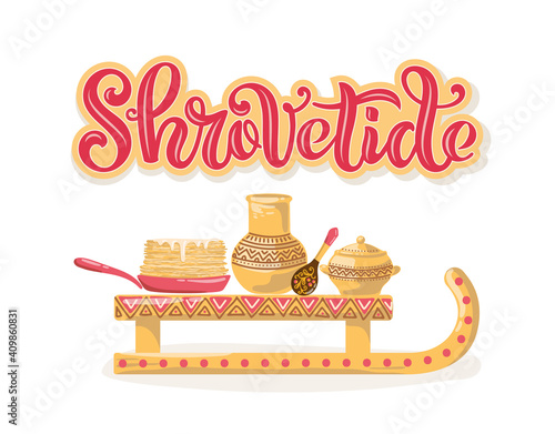 Vector illustration for the traditional festival Shrovetide. Hand-drawn lettering for cards, banners, posters and any type of artwork for holiday Carnival.
