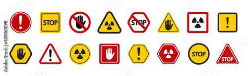 Set of prohibition sign. Set of the restricted and dangerous vector signs isolated on white background. Warning, Attention. Prohibition sign. Restricted And Dangerous Vector Sign. Vector Illustration photo
