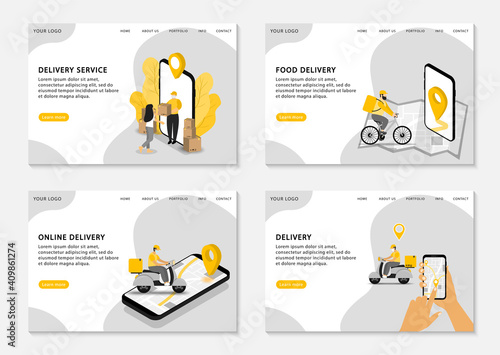Online delivery landing pages. Set of web page template for delivery service, food delivery and online delivery. Vector illustration.