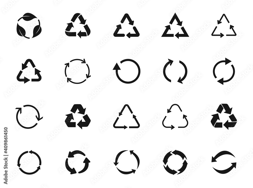 Set of recycle icon symbol vector. Recycling and rotation arrow icon ...