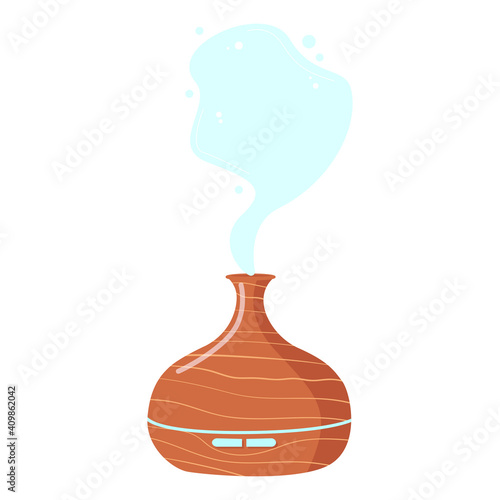 Flat vector cartoon illustration of a humidifier diffuser. Ultrasonic home microclimate cleaner, healthy humidity. Design on a white background.