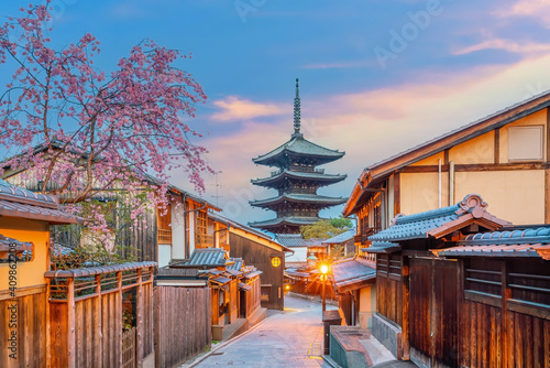 Old town Kyoto during sakura season in Japan