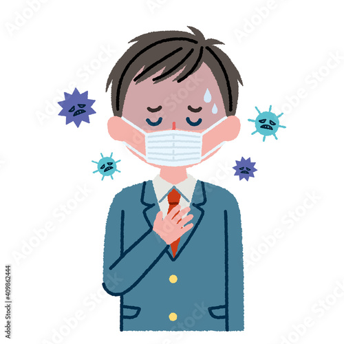 体調が悪い男子高校生のイラスト素材