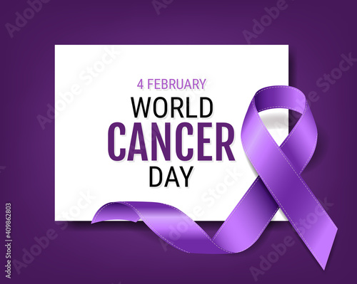 World Cancer Day With Violet Ribbon Poster With Gradient Mesh, Vector Illustration
