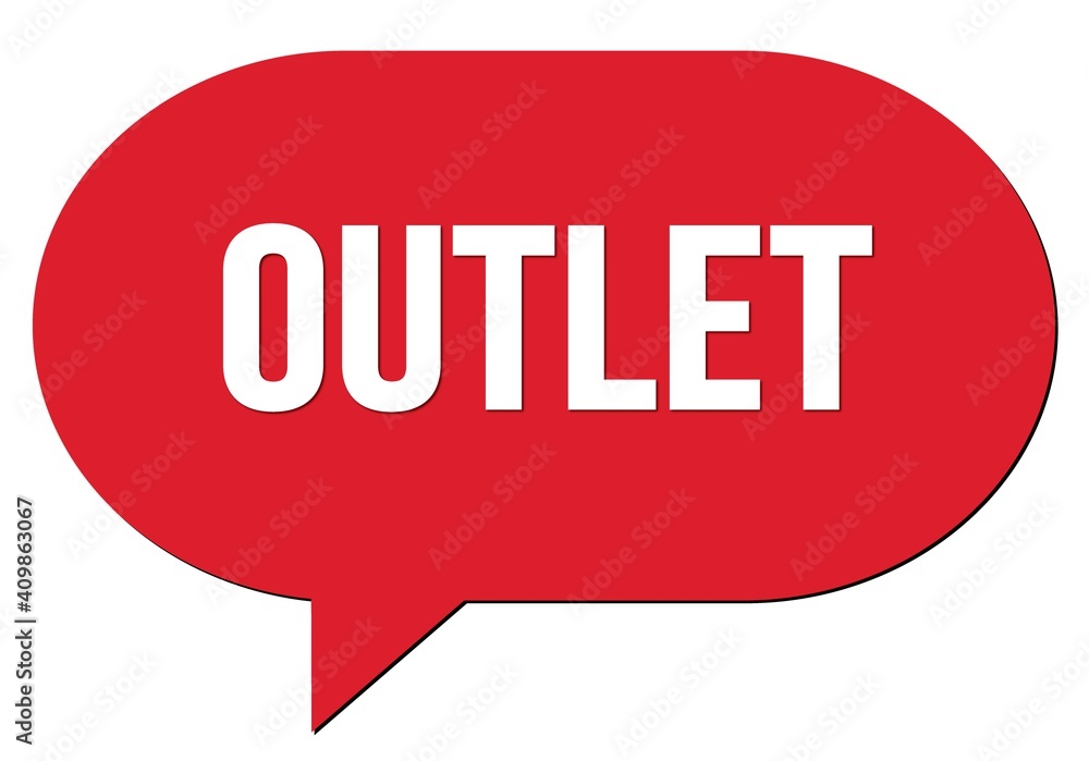 OUTLET text written in a red speech bubble OUTLET text written in a red speech bubble