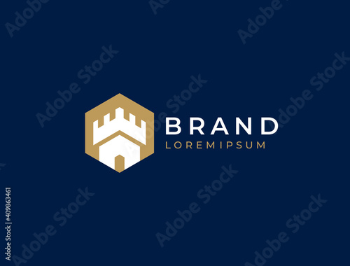 Castle logo. Tower, fortress, bastion icon. Real estate, protection, building, security, guard, architecture business logo design template. Vector illustration.