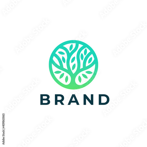 Abstract round tree logo icon. Universal creative floral symbol.  Vector tree icon sign.
