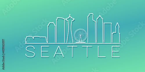 Seattle, WA, USA Skyline Linear Design. Flat City Illustration Minimal Clip Art. Background Gradient Travel Vector Icon.