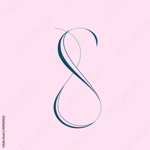 Letter S logo.Decorative creative typographic icon isolated on pink background.Symbol icon for beauty, spa, cosmetics, elegant, luxury brand.ppercase alphabet initial.Swirl element.Thin lines.