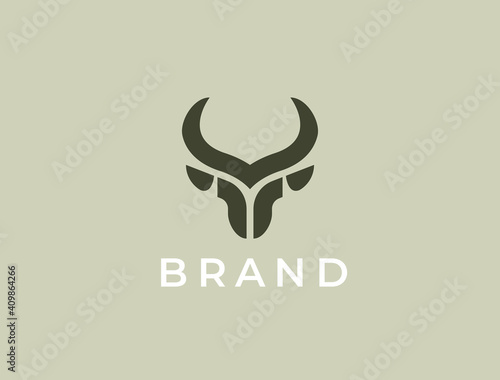 Bull head logo. Abstract stylized cow or bull head with horns icon. Premium logo for steak house, meat restaurant or butchery. Taurus symbol. Vector illustration.
