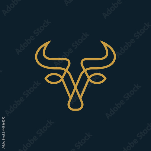 Bull head logo. Abstract stylized cow or bull head with horns icon. Premium logo for steak house, meat restaurant or butchery. Taurus symbol. Vector illustration. 