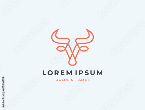 Bull head logo. Abstract stylized cow or bull head with horns icon. Premium logo for steak house, meat restaurant or butchery. Taurus symbol. Vector illustration.
