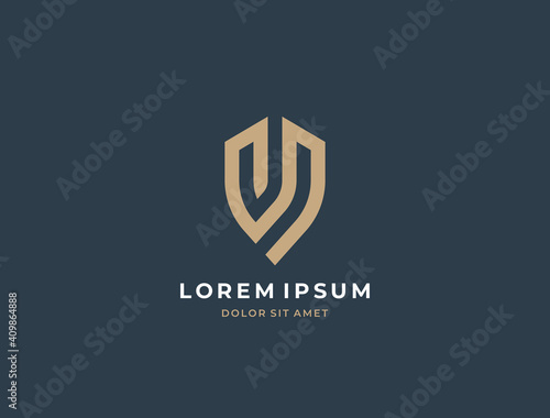 Letter V logo template. Shield emblem logotype. Vector icon.
