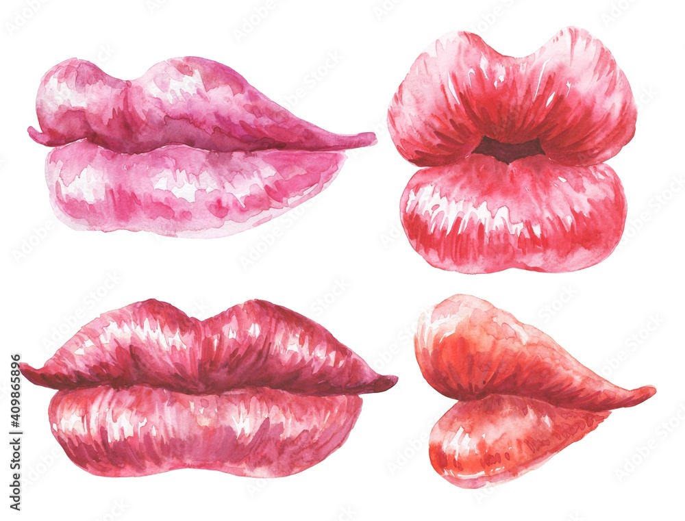 Watercolor lips set on white background. Watercolour illustration. Watercolor lips set on white background. Watercolour illustration.