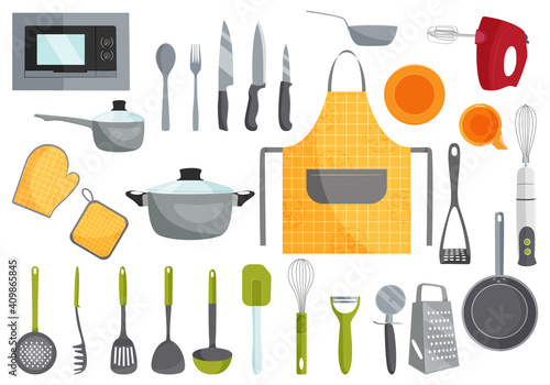 Kitchen utensils set isolated on white background. Vector illustration.