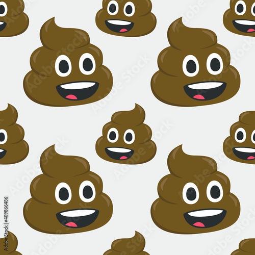 Pile of Poo Emoji Pattern. A swirl of brown poop Seamless Background Symbols. Silhouette Emoticon Dog Dirt Design Vector.