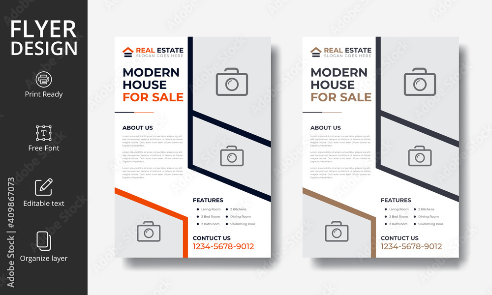 Modern Orange and Ocher Real Estate Property Business Flyer Design | Editable Eps Format in A4 Size with Bleed